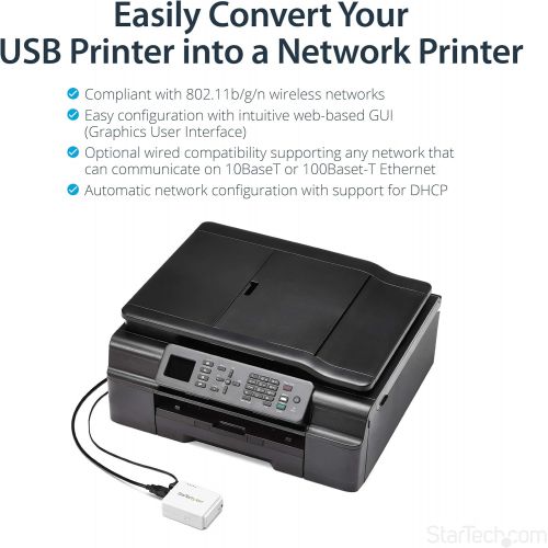  StarTech.com 1 Port USB Wireless N Network Print Server with 10100 Mbps Ethernet Port - 802.11 bgn - Wi-Fi - IEEE 802.11n - USB - External - PM1115UW