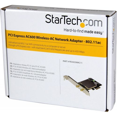  StarTech.com AC600 Wireless-AC Network Adapter - 802.11ac, PCI Express - Dual Band 2.4GHz  5GHz PCIe Wireless Network Card