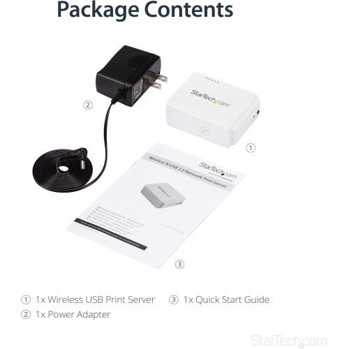  StarTech.com 1 Port USB Wireless N Network Print Server with 10100 Mbps Ethernet Port - 802.11 bgn - Wireless USB 2.0 Print Server