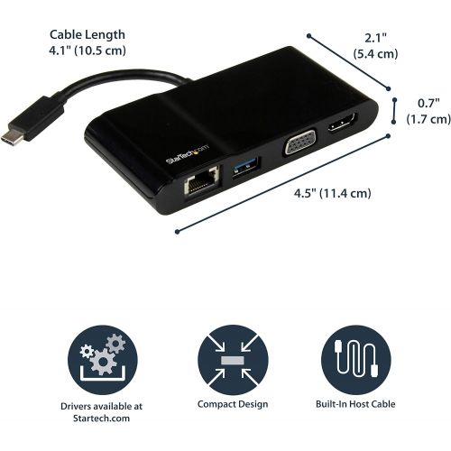  StarTech.com USB C Multiport Adapter - USB Type C to 4K HDMI  USB 3.0  VGA  Gigabit Ethernet - USB C Hub - USB-C Adapter