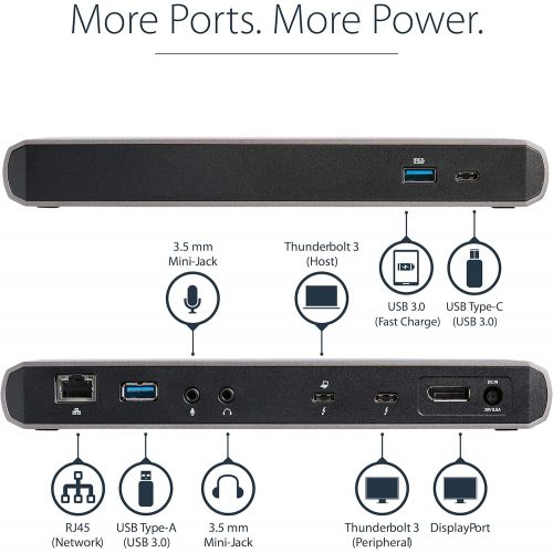  StarTech.com Thunderbolt 3 Docking Station, Compatible with WindowsmacOS, Supports Dual 4K HD Displays, 85W Power Delivery - Power and Charge Laptop and Peripherals, (TB3DK2DPPD)