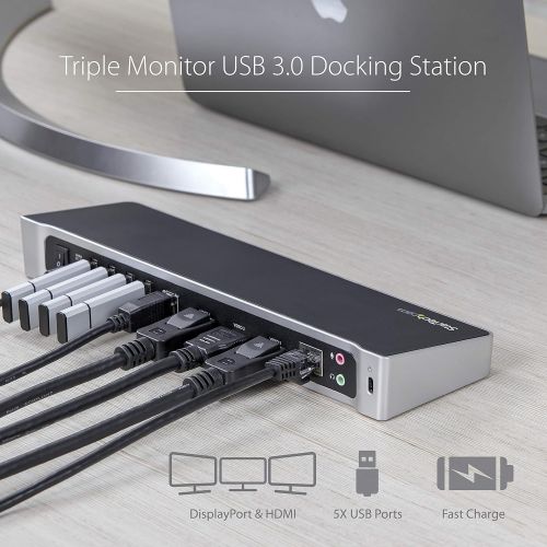  StarTech.com Triple Display Docking Station - 2 x DP - 1 x HDMI - 5 x USB 3.0-4K - Universal Laptop Docking Station - USB 3.0 Dock