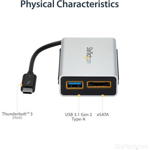  StarTech.com Thunderbolt 3 to eSATA Adapter - with USB 3.1 (10Gbps) - for Mac and Windows - USB-C to USB Adapter - Thunderbolt 3 Hub