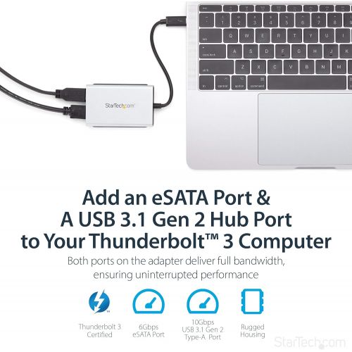  StarTech.com Thunderbolt 3 to eSATA Adapter - with USB 3.1 (10Gbps) - for Mac and Windows - USB-C to USB Adapter - Thunderbolt 3 Hub