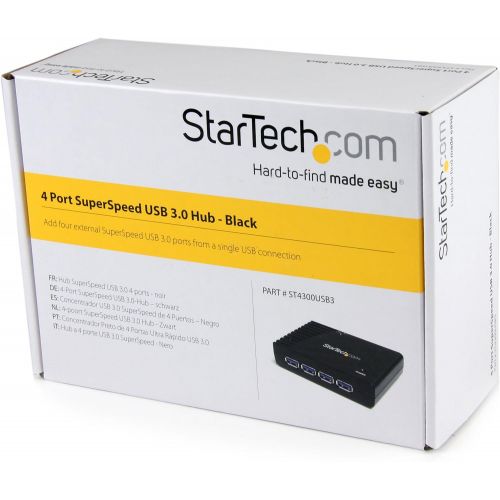  StarTech.com 4 Port USB 3.0 Hub - Built-in Cable - SuperSpeed - Black - USB Splitter - USB Port Expander - USB 3 Hub