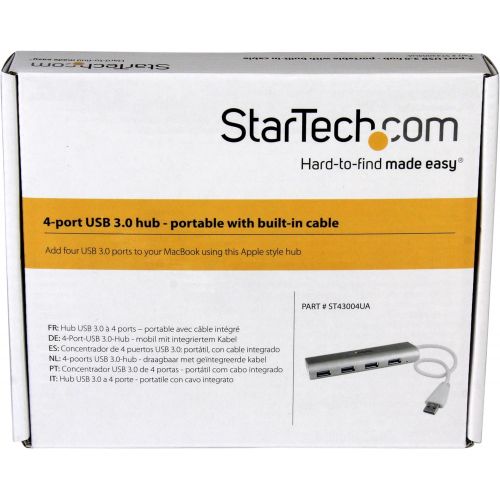  StarTech.com 4 Port USB 3.0 Hub - Built-in Cable - SuperSpeed - Black - USB Splitter - USB Port Expander - USB 3 Hub