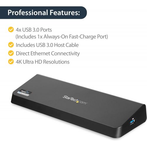  StarTech.com USB 3.0 Docking Station - 4K - HDMI  DisplayPort - with Fast Charge  Ethernet  Audio - Universal Docking Station