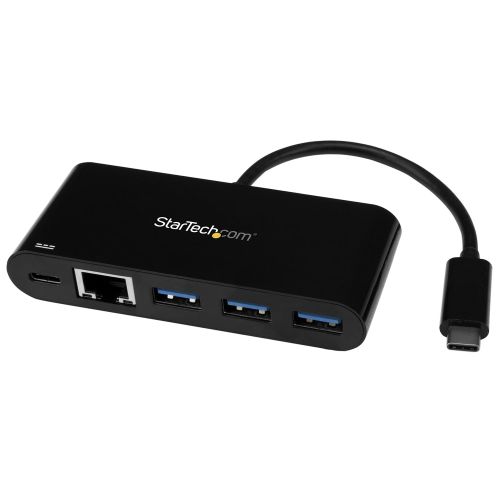  StarTech.com HB30C3AGEPD USB C Hub - with Power Delivery -3 Port USB-C to USB-A (3x) and GbE RJ45 (1x) - USB to Ethernet - USB Port Expander
