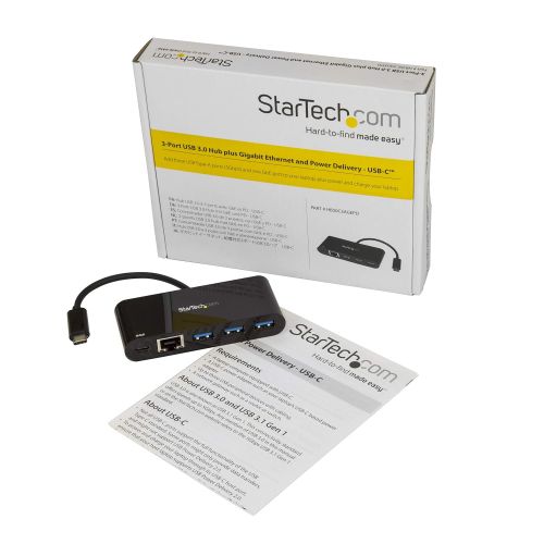  StarTech.com HB30C3AGEPD USB C Hub - with Power Delivery -3 Port USB-C to USB-A (3x) and GbE RJ45 (1x) - USB to Ethernet - USB Port Expander