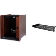 StarTech.com 12U AV Rack Cabinet - 21” Deep - Wood Finish (RKWOODCAB12) & 1U Server Rack Shelf - Universal Vented Rack Mount Cantilever Tray for 19