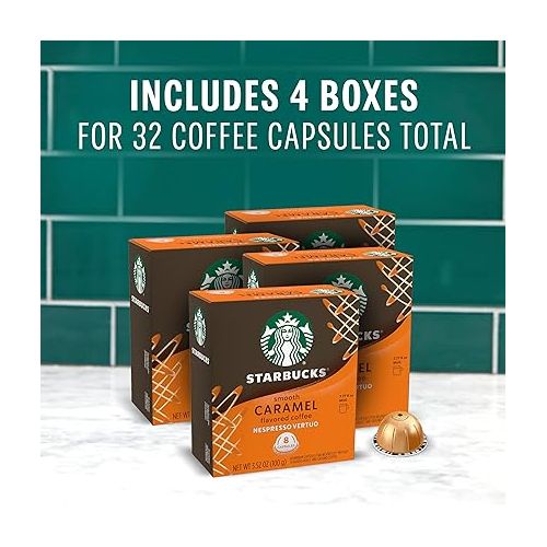 스타벅스 Starbucks by Nespresso Vertuo Line Caramel Flavored Coffee (8-count single serve capsules each, compatible with Nespresso Vertuo Line System) Naturally Flavored, 4 Pack