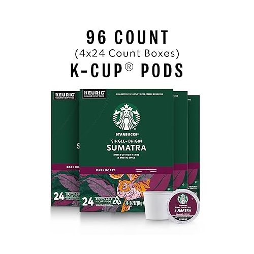 스타벅스 Starbucks K-Cup Coffee Pods?Dark Roast Coffee?Sumatra for Keurig Brewers?100% Arabica?4 boxes (96 pods total)