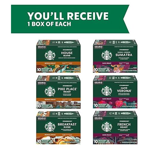 스타벅스 Starbucks K-Cup Coffee Pods?Medium & Dark Roast Variety Pack for Keurig Brewers?100% Arabica?6 boxes (60 pods total)