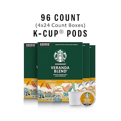 스타벅스 Starbucks K-Cup Coffee Pods?Starbucks Blonde Roast Coffee?Veranda Blend for Keurig Brewers?100% Arabica?4 boxes (96 pods total)