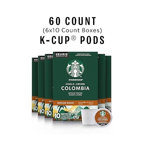 스타벅스 Starbucks Medium Roast K-Cup Coffee Pods, Colombia for Keurig Brewers, 6 boxes (60 pods total)