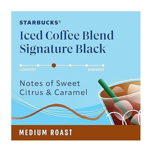 스타벅스 Starbucks K-Cup Coffee Pods, Medium Roast Iced Coffee Blend, Signature Black for Keurig Coffee Makers, 100% Arabica, 6 Boxes (60 Pods Total)