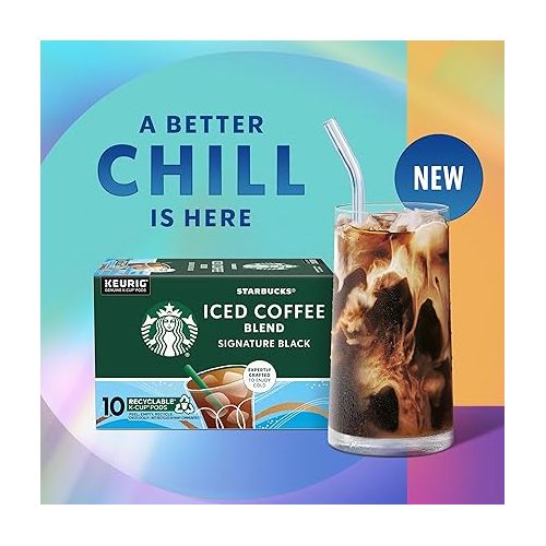 스타벅스 Starbucks K-Cup Coffee Pods, Medium Roast Iced Coffee Blend, Signature Black for Keurig Coffee Makers, 100% Arabica, 6 Boxes (60 Pods Total)