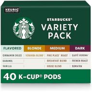 Starbucks K-Cup Coffee Pods?Starbucks Blonde, Medium, Dark Roast & Flavored Coffee?Variety Pack for Keurig Brewers?1 box (40 pods total)