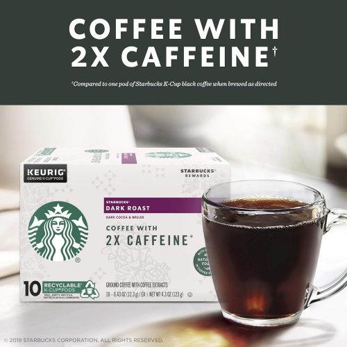 스타벅스 Starbucks Dark Roast K-Cup Coffee Pods with 2X Caffeine ? for Keurig Brewers ? 6 boxes (60 Pods total)