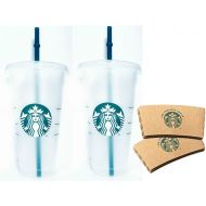 Starbucks Reusable Venti 24 fl oz Frosted Ice Cold Drink Cup Bundle Set of 2 with Sleeves