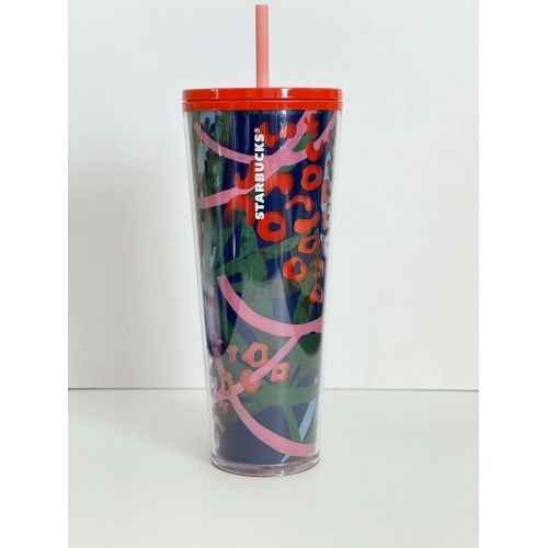 스타벅스 Starbucks 2020 Floral Blue Double Walled Acrylic Tumbler Cold Cup, 24 Fl Oz