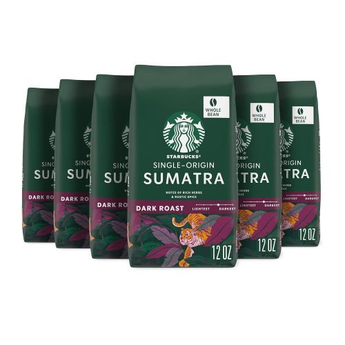 스타벅스 Starbucks Dark Roast Whole Bean Coffee  Sumatra  100% Arabica  6 bags (12 oz. each)