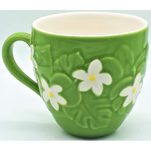 스타벅스 Starbucks Coffee 2006 Raised Green Leaf & White Flower Mug 16 oz.