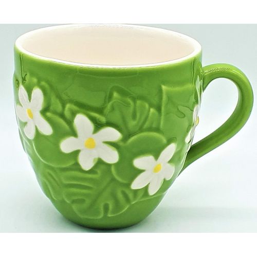 스타벅스 Starbucks Coffee 2006 Raised Green Leaf & White Flower Mug 16 oz.