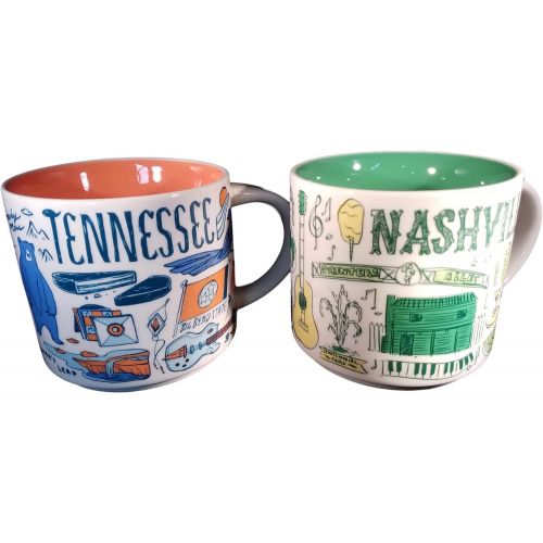 스타벅스 Starbucks Nashville and Tennessee Been There Series Ceramic Coffee Mug Set, 14 oz