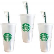 [아마존베스트]Starbucks Reusable 3 Hard Plastic Venti 24 oz Frosted Ice Cold Drink Cup With Lid and Green Straw w/Stopper