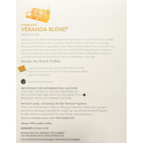 스타벅스 Starbucks Veranda Blend Coffee Verismo Pods, 96 Count