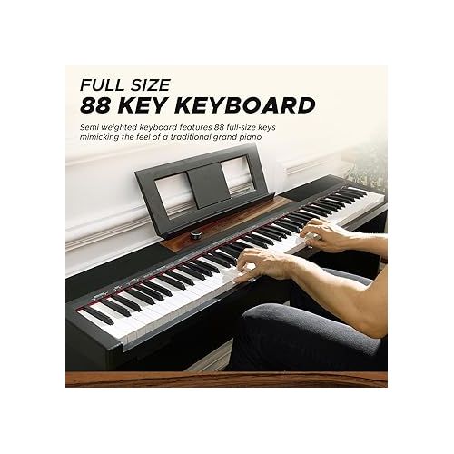  Starfavor 88 key Digital Piano Keyboard, Velocity-Sensitive Full Size 88 keys Keyboard Piano, Dual 25W Speakers, Semi-Weighted Upright Piano Keyboard, 3-Pedal, MIDI, Recording, Minimal Fuss Panel