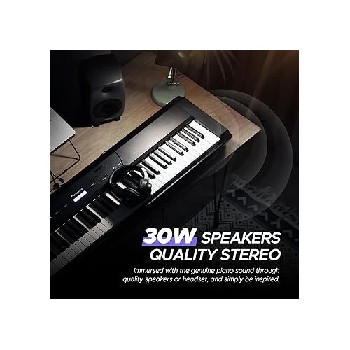  Starfavor 88 Key Full-Weighted Digital Piano, Electric Piano Keyboard for Beginner, Dual 30W Speakers, Graded Hammer Action 88 Keys, Triple Pedal, Bluetooth/USB/MIDI, Retro Matte Black
