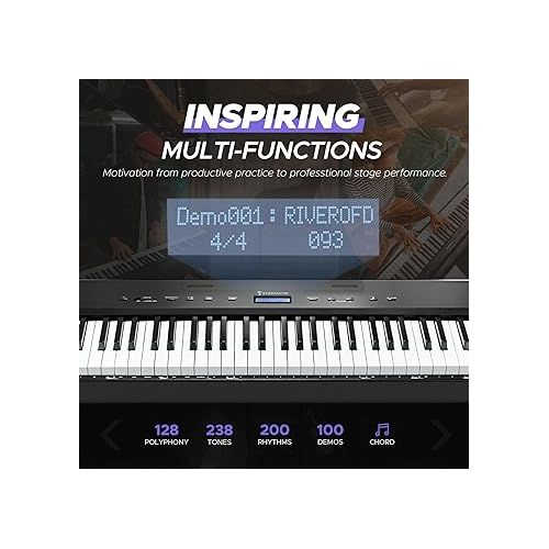  Starfavor 88 Key Full-Weighted Digital Piano, Electric Piano Keyboard for Beginner, Dual 30W Speakers, Graded Hammer Action 88 Keys, Triple Pedal, Bluetooth/USB/MIDI, Retro Matte Black