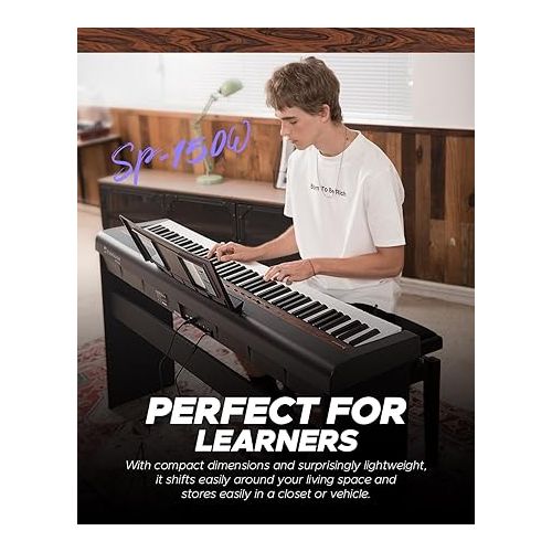  Starfavor SP-150W with Stand Digital Piano,88 Key Weighted Keyboard with Hammer Action,2x30W Speakers,Triple Pedal,Piano 88 Keys with Wood Grain Pattern Portable Electric Piano Keyboard for beginners