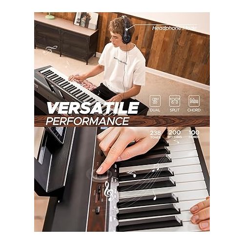  Starfavor SP-150W with Stand Digital Piano,88 Key Weighted Keyboard with Hammer Action,2x30W Speakers,Triple Pedal,Piano 88 Keys with Wood Grain Pattern Portable Electric Piano Keyboard for beginners