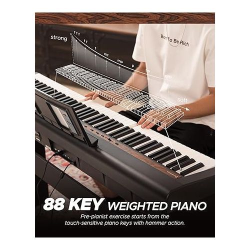  Starfavor SP-150W with Stand Digital Piano,88 Key Weighted Keyboard with Hammer Action,2x30W Speakers,Triple Pedal,Piano 88 Keys with Wood Grain Pattern Portable Electric Piano Keyboard for beginners