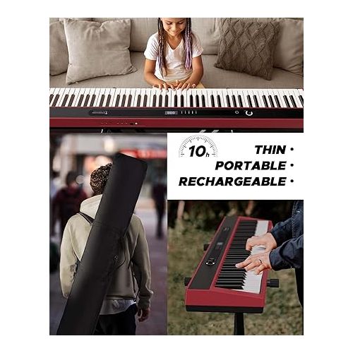 Starfavor 88 Key Red Piano Keyboard, Compact Bluetooth Digital Piano with Full-size Semi Weighted 88 Keys, Budget Electric Keyboard Piano with Stand, Piano Pedal, Carrying Bag, Recording/MIDI/USB