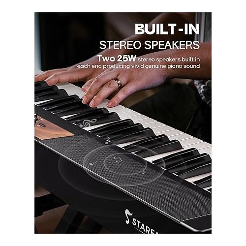  Starfavor 88 key Compact Digital Piano, Dual 25W Speakers, Velocity-Sensitive Semi-Weighted Keyboard Piano, Recording/MIDI/USB, Electric Piano Keyboard Set, Sustain Pedal, Portable Piano Stand