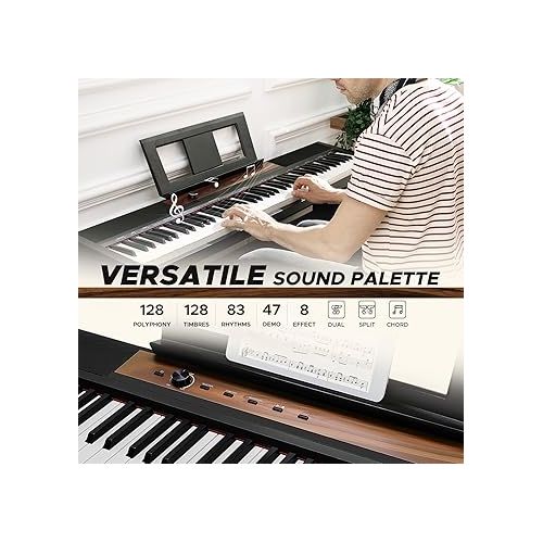  Starfavor 88 key Compact Digital Piano, Dual 25W Speakers, Velocity-Sensitive Semi-Weighted Keyboard Piano, Recording/MIDI/USB, Electric Piano Keyboard Set, Sustain Pedal, Portable Piano Stand
