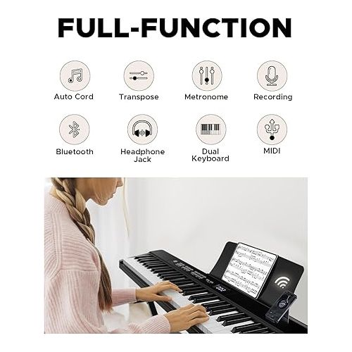  Starfavor Portable Keyboard Piano, Folding Piano Keyboard 88 Keys Full Size Electric Piano, Bluetooth Foldable Piano, Semi Weighted Keyboard 88 Key Keyboard, with Piano Stand, SP-15F