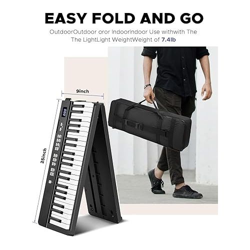  Starfavor Portable Keyboard Piano, Folding Piano Keyboard 88 Keys Full Size Electric Piano, Bluetooth Foldable Piano, Semi Weighted Keyboard 88 Key Keyboard, with Piano Stand, SP-15F