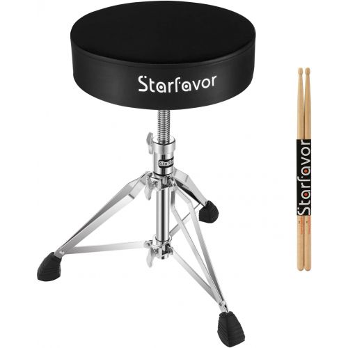  [아마존베스트]Starfavor Drum Throne Rotatable Padded Drum Seat Height Adjustable Portable with 5A Maple Wood Drum Sticks, Double Braced and Anti-Slip Feet Seat for Drummers