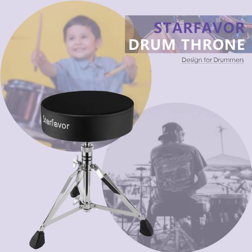  [아마존베스트]Starfavor Drum Throne Rotatable Padded Drum Seat Height Adjustable Portable with 5A Maple Wood Drum Sticks, Double Braced and Anti-Slip Feet Seat for Drummers