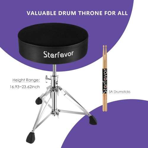  [아마존베스트]Starfavor Drum Throne Rotatable Padded Drum Seat Height Adjustable Portable with 5A Maple Wood Drum Sticks, Double Braced and Anti-Slip Feet Seat for Drummers