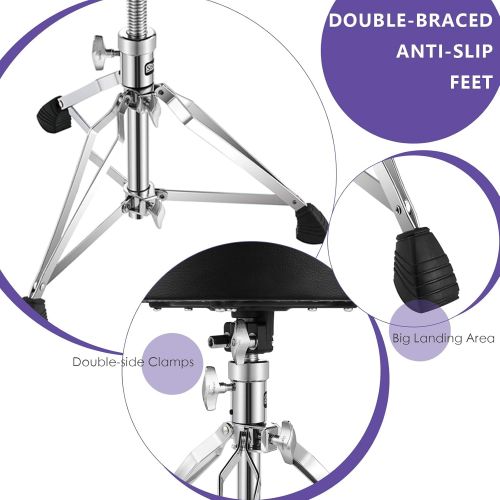  [아마존베스트]Starfavor Drum Throne Rotatable Padded Drum Seat Height Adjustable Portable with 5A Maple Wood Drum Sticks, Double Braced and Anti-Slip Feet Seat for Drummers