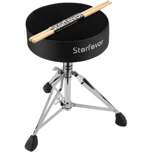  [아마존베스트]Starfavor Drum Throne Rotatable Padded Drum Seat Height Adjustable Portable with 5A Maple Wood Drum Sticks, Double Braced and Anti-Slip Feet Seat for Drummers