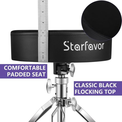  [아마존베스트]Starfavor Drum Throne Rotatable Padded Drum Seat Height Adjustable Portable with 5A Maple Wood Drum Sticks, Double Braced and Anti-Slip Feet Seat for Drummers