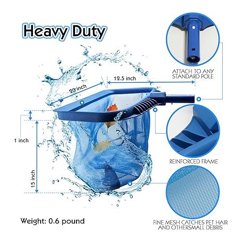  Pool Skimmer Net, Heavy Duty Leaf Rake Cleaning Tool, Fine Mesh Net Bag Catcher