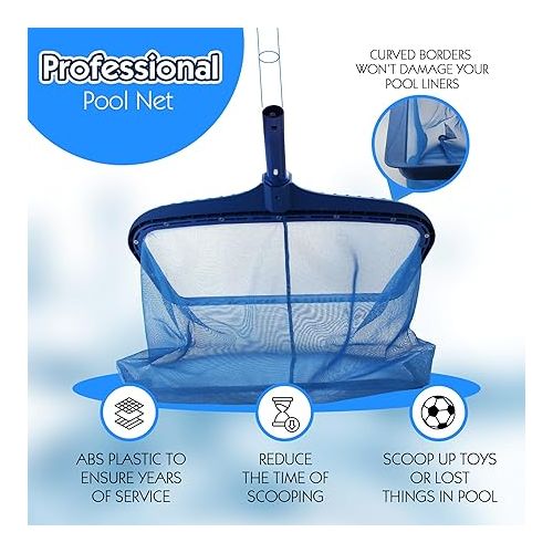  Pool Skimmer Net, Heavy Duty Leaf Rake Cleaning Tool, Fine Mesh Net Bag Catcher